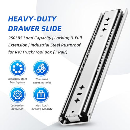 with Lock Heavy Duty Drawer Slides 12 14 16 18 20 22 24 26 28 30 32 34 36 40 44 48 52 56 60 Inch 500 Lbs Side Mount Full Extension Ball (Load:250 lb (No Lock) -W:53mm, 32 Inch) - size: 32 Inch, style: Load:250 lb (No lock) -W:53mm