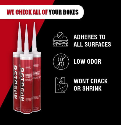 Octogun™ Universal Premium Silicone – All-Purpose Waterproof Sealant for Bathroom, Kitchen, Shower, Window & Door – Low Odor, Flexible & Long-Lasting – 10.1 fl oz -White, Silicone, Caulk - size: 1 -Pack