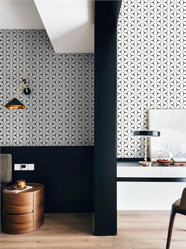 Heroad Wall Paper Peel and Stick Modern Black and White Wallpaper Peel and Stick Boho Geometric Contact Paper for Cabinets and Drawers Renter Friendly Self-Adhesive Removable Waterproof 17.7” x 393” - color: Black/White, size: 17.7" x 393"