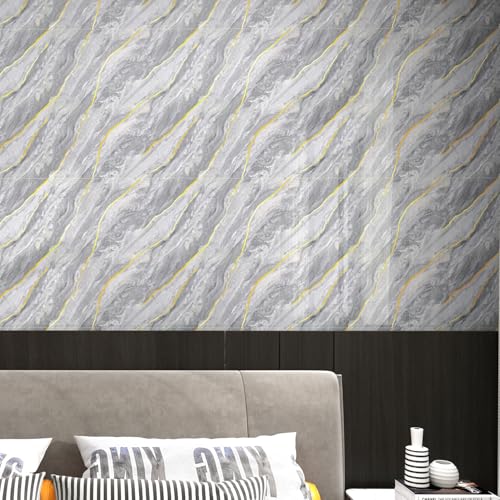 Haimin 3D Wall Panels Peel and Stick Marble Tile Look 10 Pack Waterproof - color: Gray Gold-06