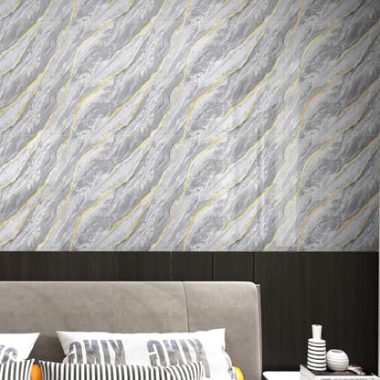 Haimin 3D Wall Panels Peel and Stick Marble Tile Look 10 Pack Waterproof - color: Gray Gold-06
