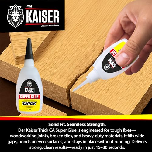 Der Kaiser Thick CA Super Glue (2 oz) – Gap-Filling Cyanoacrylate Adhesive – 15-30 Sec Cure – Pro Kit with Microtips – Wood, Plastic, Metal, 3D Printing, Hobby Models, DIY Repairs – 1,000-1,500 CPS - size: 2 oz