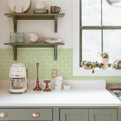Alwayspon 10 Sheets Green Cream 3D Vinyl Backsplash Subway Sticker Peel and Stick, Self-Adhesive Wall Tile Transfer Wall Sticker Sheets for Kithchen Bathroom, 11.81"x5.12" - color: Dj110