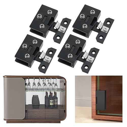 AWEN 4 Pcs Glass Doors Hinge Cupboard Showcase Wine Cabinet Clamp Ambry Gate Hinges Replacement Parts, Black - color: Black（K844-4PCS)