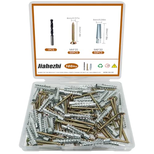 100Pcs M4 M6 Hollow Wall Anchors with Screws, Loose Hinge Hole Repair Kits - size: M4/6-100 Pcs