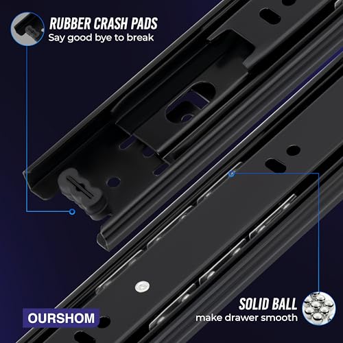 14 Inch Drawer Slides 1 Pairs (2pcs) Side Mount Rails - Heavy Duty Full Extension Ball Bearing – Drawer Slide Glides for Cabinet Kitchen, Dresser Runners - Draw Slides Sliders 100Lb Capacity - color: Black, size: 14 Inch