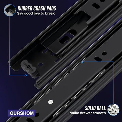 14 Inch Drawer Slides 1 Pairs (2pcs) Side Mount Rails - Heavy Duty Full Extension Ball Bearing – Drawer Slide Glides for Cabinet Kitchen, Dresser Runners - Draw Slides Sliders 100Lb Capacity - color: Black, size: 14 Inch