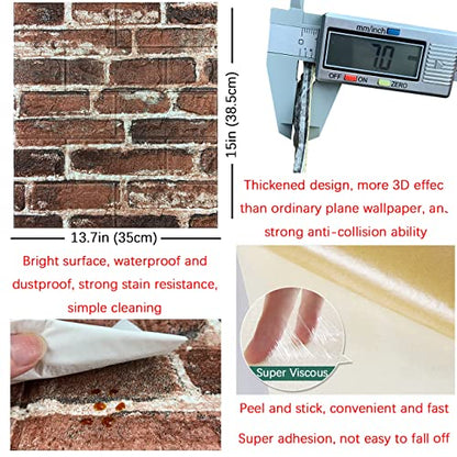 20PCS 3D Wall Panels Peel and Stick Foam 3D Brick Wallpaper Peel and Stick Red Faux Stone Wall Panel Self-Adhesive Wallpaper (20PCS, Red) - color: Red, size: 20PCS
