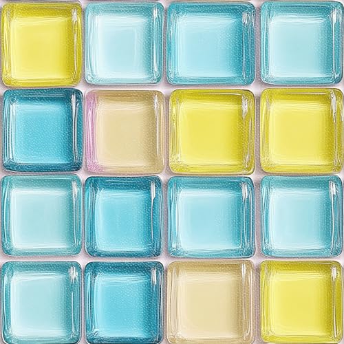 HOMETITUTE Blue Yellow Iridescent Glass Floor 12in Vinyl Tile - color: Yellow, Blue