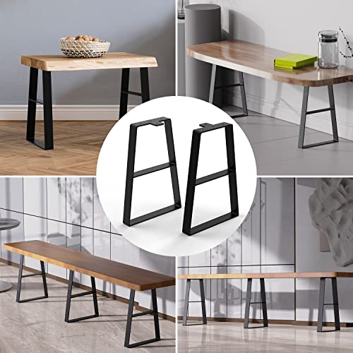 Orgerphy 18” Black Trapezoid Metal Bench Legs (2PCS) | Heavy duty Furniture legs for Bench| Metal Table Legs| with Screws and 4pcs Rubber Floor Protectors | Mid Century Modern Desk Legs Furniture Legs - size: 18 Inch