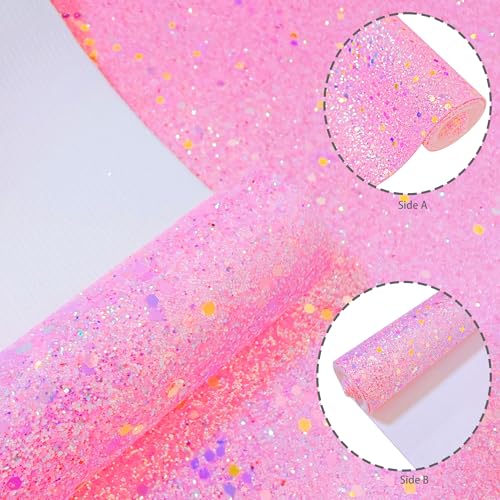Meishu Pink Glitter Faux Leather Roll, 12 x 52 inches, Bright Sparkle Chunky Glitter Bow Fabric Sheets for Princess Girls (24018#11 Rose Pink) - color: 24018#11 rose pink