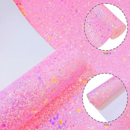 Meishu Pink Glitter Faux Leather Roll, 12 x 52 inches, Bright Sparkle Chunky Glitter Bow Fabric Sheets for Princess Girls (24018#11 Rose Pink) - color: 24018#11 rose pink