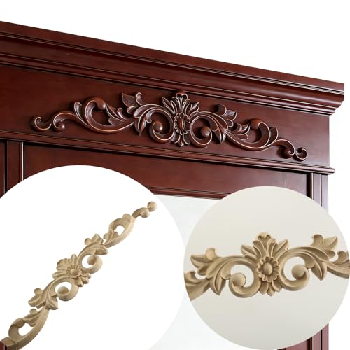 Wooden Carved Onlays Appliques, Unpainted DIY Wood Carving Decals Furniture Trim for Cabinet Door Bed Cupboard Wall Decor (15.74") - size: 40x7.5m/15.74"x2.95"