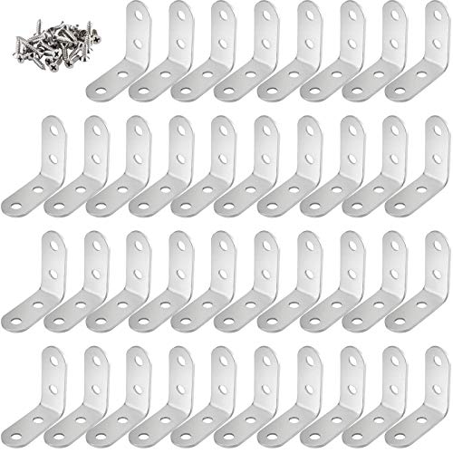 ZOENHOU 50PCS 40 x 40 mm L Shaped Brackets, Stainless Steel Corner Braces with 200 Screws, 90 Degree Right Angle Brackets for Heavy Duty Fastener Connector for Wall Hanging Furniture Repair - size: 50PCS 40 x 40mm Silver