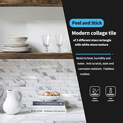 Art3d Faux Stone Peel & Stick Backsplash Tile, 10 pcs, Plain White Marble - color: White Slate with Silver Studded, size: 13.4" x 11.8"