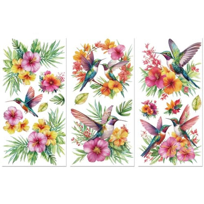 Peacoblue Hummingbirds and Flowers Rub On Transfers for Furniture 6"x12" - style: Colorful Hummingbirds and Flowers
