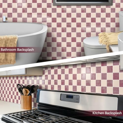 10 Sheets Upgraded Thicker Design Tile Peel and Stick Backsplash - color: Pink
