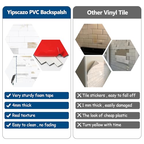 Yipscazo 5 Sheets Peel and Stick Stone Metal Tile Backsplash, Stick on Tiles for Backsplash Kitchen, Bathroom, Laundry Room, Camper, Fireplace (12'' X 12'', Polished Marble) - color: Polished Marble