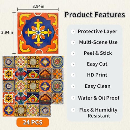 24 PCS Peel and Stick PVC Tile Stickers Waterproof Removable - color: Style D, size: 4 x 4 Inch