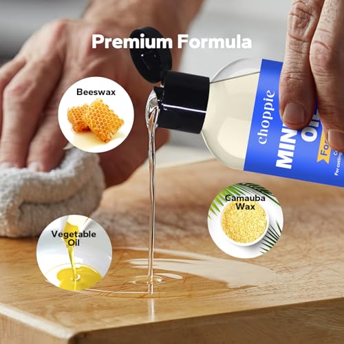 Choppie Mineral Oil (10.14 fl.oz), Food Grade Mineral Oil for Cutting Boards, Butcher Block for Maintaining Wooden & Bamboo Cutting Boards, Prevents Drying & Cracking - size: 10.14 fl.oz