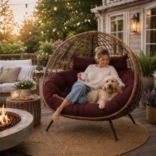 Outdoor Double Egg Chair Cushion Replacement Waterproof Thickened Cotton Hanging Basket Egg Chair Cushion 55x35 Inch Universal Fit for Patio Wicker Swing Chair (Red) (Cushion ONLY) - color: Red