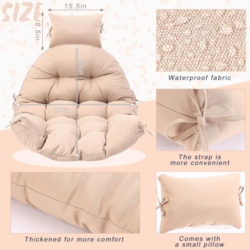 Tudomro Waterproof Egg Chair Cushion with Pillow Filling 2.58 kg Replacement Rocking Wicker Chair Cushion 48" x 32" High Back Hanging Swing Hammock Pad Thicken for Outdoor Patio Garden(Beige) - color: Beige