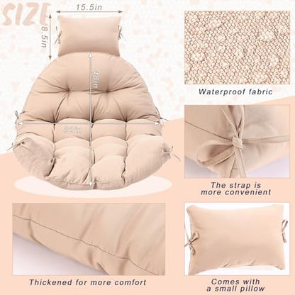 Tudomro Waterproof Egg Chair Cushion with Pillow Filling 2.58 kg Replacement Rocking Wicker Chair Cushion 48" x 32" High Back Hanging Swing Hammock Pad Thicken for Outdoor Patio Garden(Beige) - color: Beige