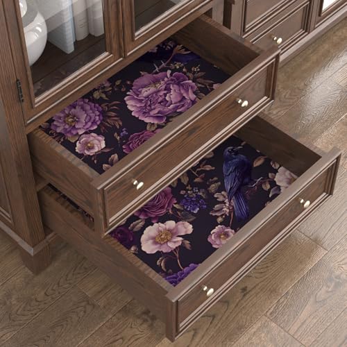 Laatse Gothic Dark Purple Crow Floral Wallpaper Peel and Stick 17.5"x393" - color: Dark Purple, size: 17.5" x 393"