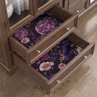 Laatse Gothic Dark Purple Crow Floral Wallpaper Peel and Stick 17.5"x393" - color: Dark Purple, size: 17.5" x 393"