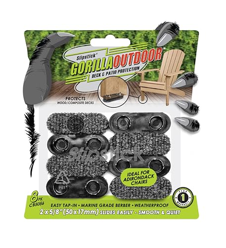 Slipstick GorillaOutdoor Berber Glides for Adirondack Chairs & Outdoor Furniture Feet (8 Pack) Tap on Outdoor Floor Protectors for Deck, Patio & Porch - size: 2 x 0.5 in (8 Pack)