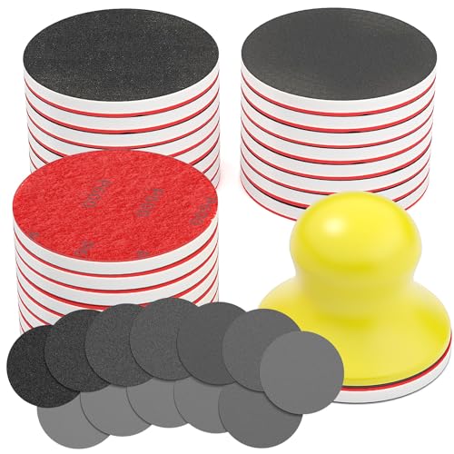 BURMONG 32PCS Sanding Sponge Set，3 Inch Hook & Loop Sanding Sponge Discs Kit, 180–3000 Grit Wet Dry Sanding Pads with 3" Hand Sanding Block for Wood, Metal, Headlight & Curved Surface Polishing