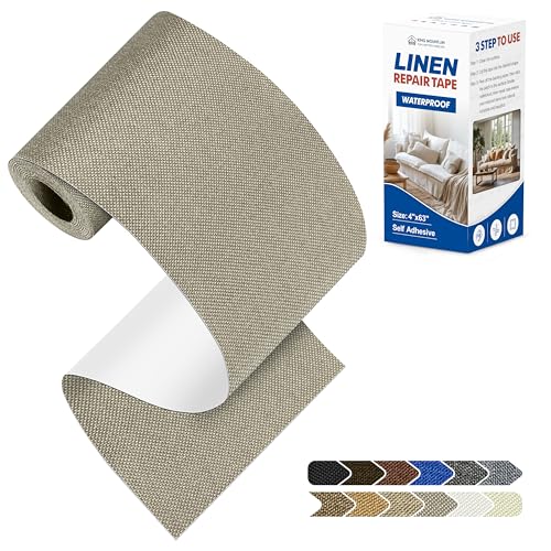 KING MOUNTAIN Linen Repair Patches, Self-Adhesive Fabric Patches, 4 X 63 inch Extra Size, Multi Color, Can be Used for Sofa Repair （Khaki1.0 - color: Khaki1.0, size: 4" Wx 63"L