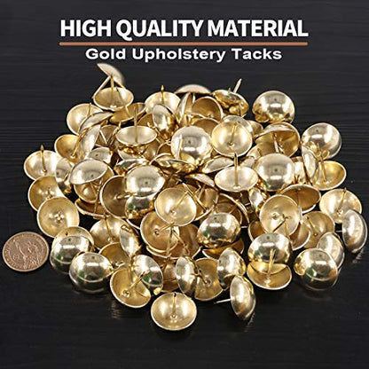Keadic 100Pcs 1" (25mm) Antique Upholstery Tacks Furniture Nails Pins Assortment Kit for Upholstered Furniture Cork Board or DIY Projects - Gold