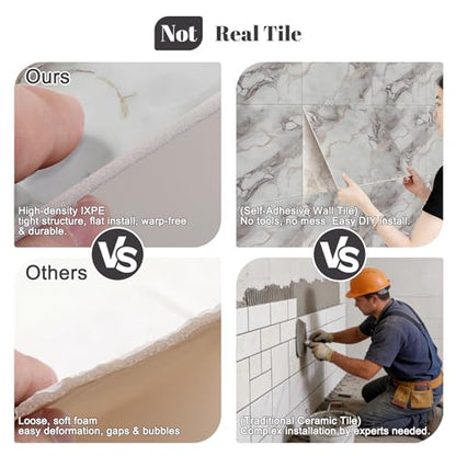 10pcs Peel and Stick Shower Tile Waterproof Marble Tiles Wall Panels 11.8"X11.8" Self-Adhesive Backsplash for Home Bathroom Kitchen Showers (Not Real Tile)