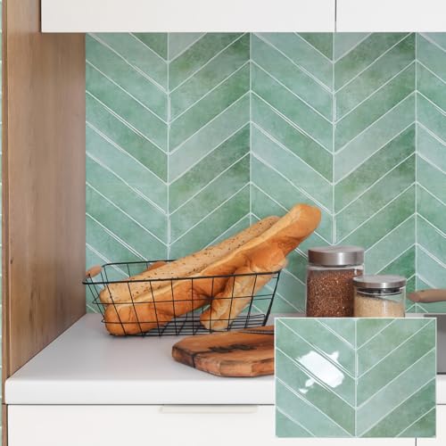 Alwayspon 10 Sheets 10"x10" Sage Green 3D Vinyl Backsplash Tiles, Self-Adhesive Peel and Stick Wall Tile Stickers Stick on Subway Tiles for Kitchen Bathroom Wall, 0272 - color: Sage Green