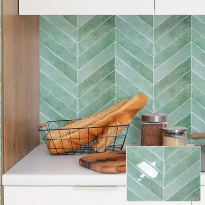 Alwayspon 10 Sheets 10"x10" Sage Green 3D Vinyl Backsplash Tiles, Self-Adhesive Peel and Stick Wall Tile Stickers Stick on Subway Tiles for Kitchen Bathroom Wall, 0272 - color: Sage Green