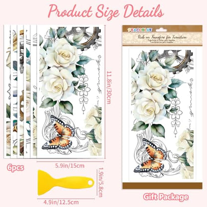 Peacoblue Vintage White Flower Rub On Transfers for Furniture Craft 6"x12" - style: Vintage White Flower
