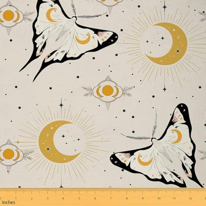 Moth Fabric By The Yard, Halloween Gothic Upholstery Fabric, Sun Moon - color: Multi 12, size: 10 Yards