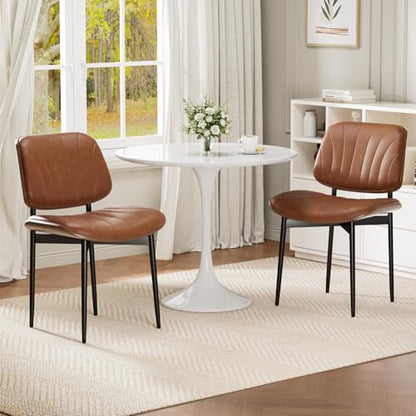 REONEY Dining Chairs Set of 4, Mid-Century Modern Kitchen Chairs, Camel - color: Camel Shell Strips