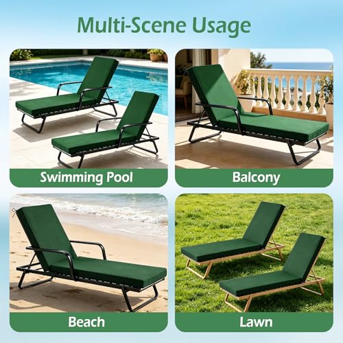 Chaise Lounge Cushions Outdoor, 72"x21"x3", Forest Green - color: Forest Green
