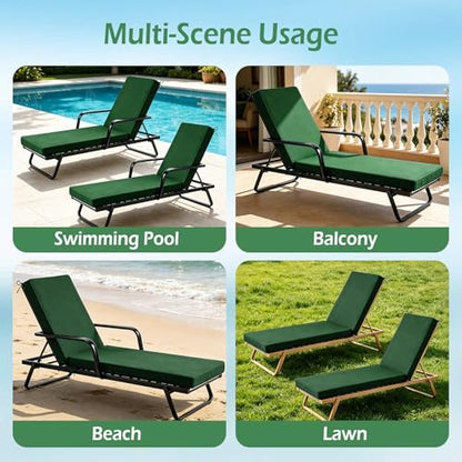 Chaise Lounge Cushions Outdoor, 72"x21"x3", Forest Green - color: Forest Green