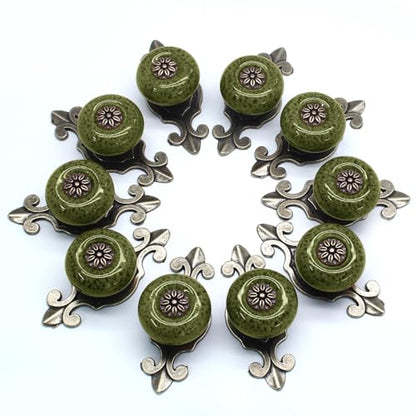 Ceramic Knobs with Pattern, Green, 10pcs - color: Green with Pattern, size: 10 Pieces