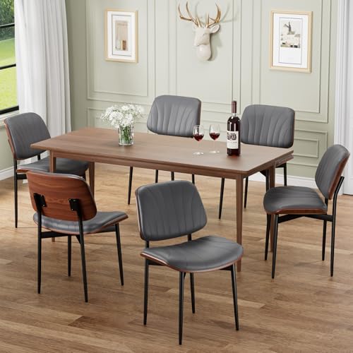 REONEY Dining Chairs Set of 4, Mid-Century Modern Kitchen Chairs, Gray - color: Dark Gray Shell Strips
