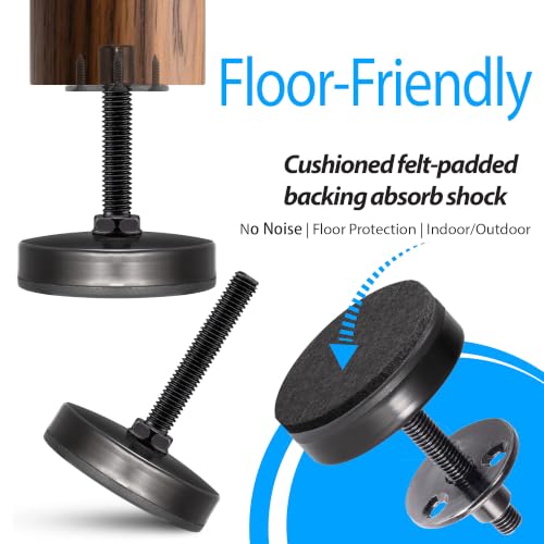 M8 Heavy Duty Leveling Feet 4Pk, 2" Wide Base, Raise 0.8" to 2.25" - size: M8 x 1.25 - Raise 0.8" to 2.25"