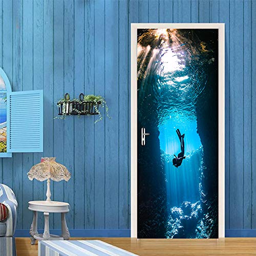 Nature Art Self Stick Vinyl Door Mural Sticker, Peel and Stick Removable Refrigerator Wrap Decal, Diving, 32.3x78.7, 2 Pcs Set - color: Diving