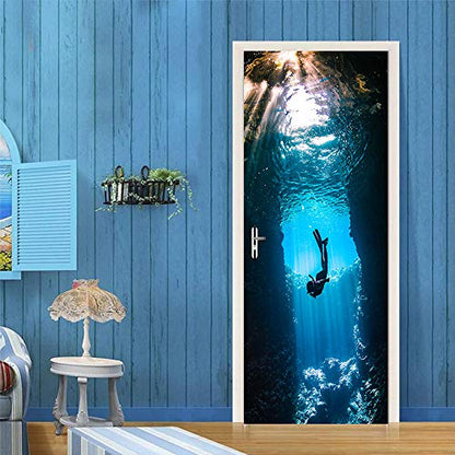 Nature Art Self Stick Vinyl Door Mural Sticker, Peel and Stick Removable Refrigerator Wrap Decal, Diving, 32.3x78.7, 2 Pcs Set - color: Diving