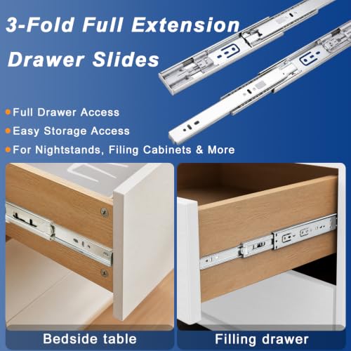 20 inch Soft Close Drawer Slides 6 Pairs (12 Pcs) Heavy Duty Cabinet Side Mount Drawer Slides 3-Fold Full Extension Ball Bearing 45 LB Capacity - size: 20 Inch