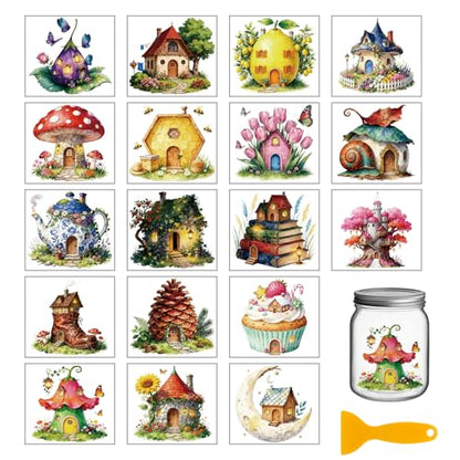 GLOBLELAND 18 Sheets Fairytale House Rub on Transfers 3.6×3.9 inch - style: Fairytale House