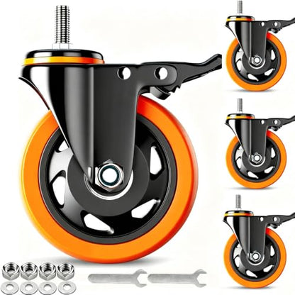 3 Inch Caster Wheels 1/2"-13x1 Threaded Stem Casters Set of 4 Heavy Duty - color: Orange, size: 3in(1/2"-13)