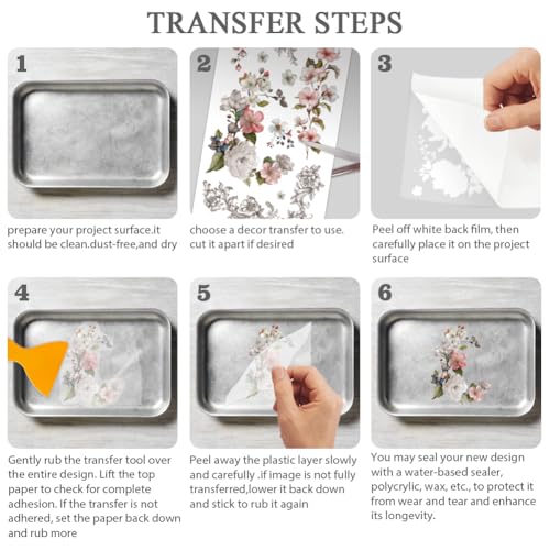 OLYCRAFT 3Pcs/Set Vase and Bird Rub on Transfers for Furniture and Craft 6x12 Inch Peony Furniture Decal Transfer Stickers Rub on Decal with 1pc Scraper for Cabinet Wardrobe Decoration - style: Vase
